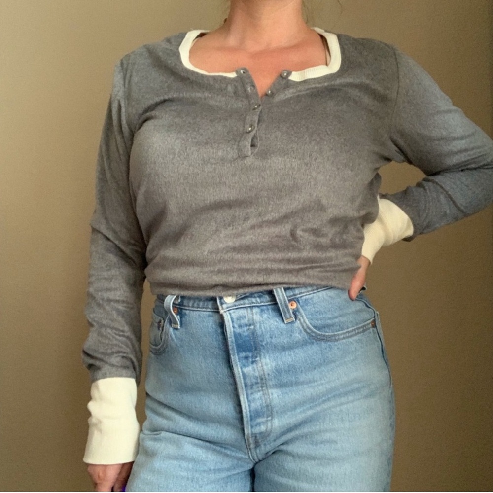 Gray & Cream Fleece Henley